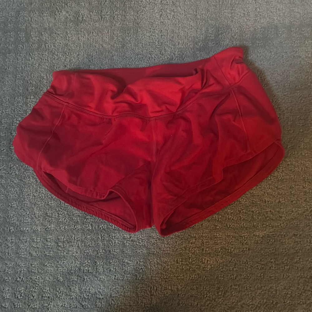 lululemon red speed up shorts 2.5”